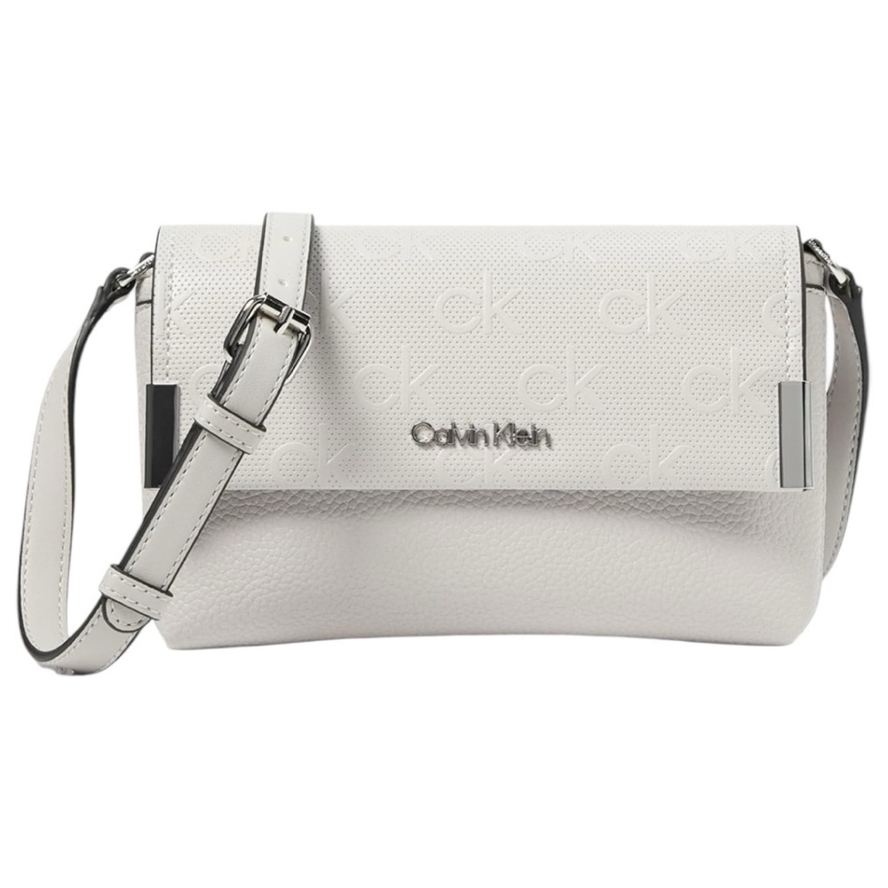 Calvin Klein White Crossbody Bag with Adjustable Strap and Flap Closure MSRP 128